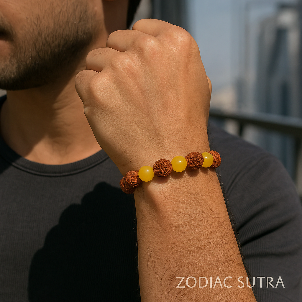 Yellow Aventurine Bracelet with 5 Mukhi Rudraksha