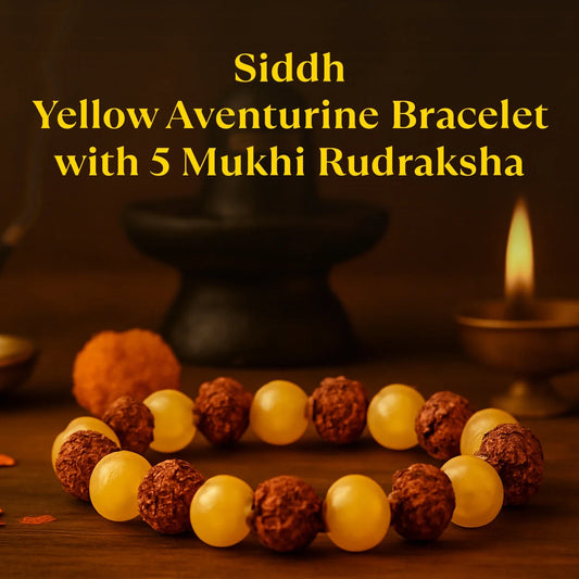 Kashi Siddh Yellow Aventurine Bracelet with 5 Mukhi Rudraksha