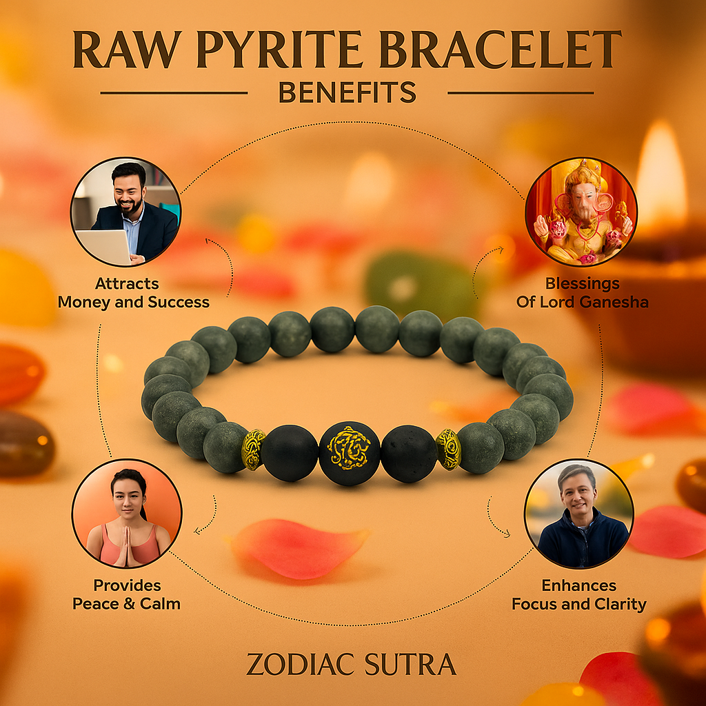 Raw Pyrite Bracelet with Ganesh Bead