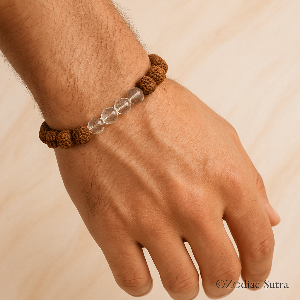 5 Mukhi Rudraksha Bracelet With White Crystals