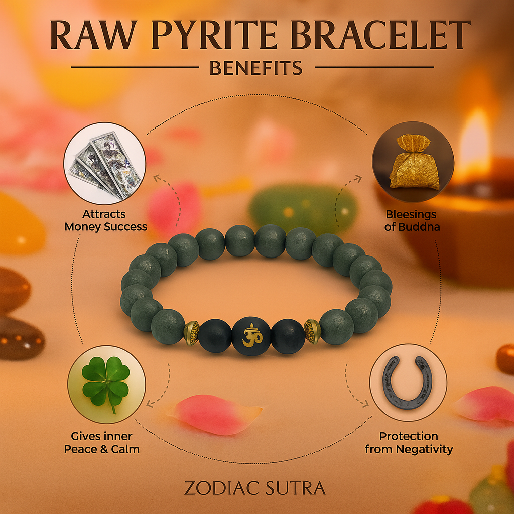 Raw Pyrite Bracelet with Buddha Mantra