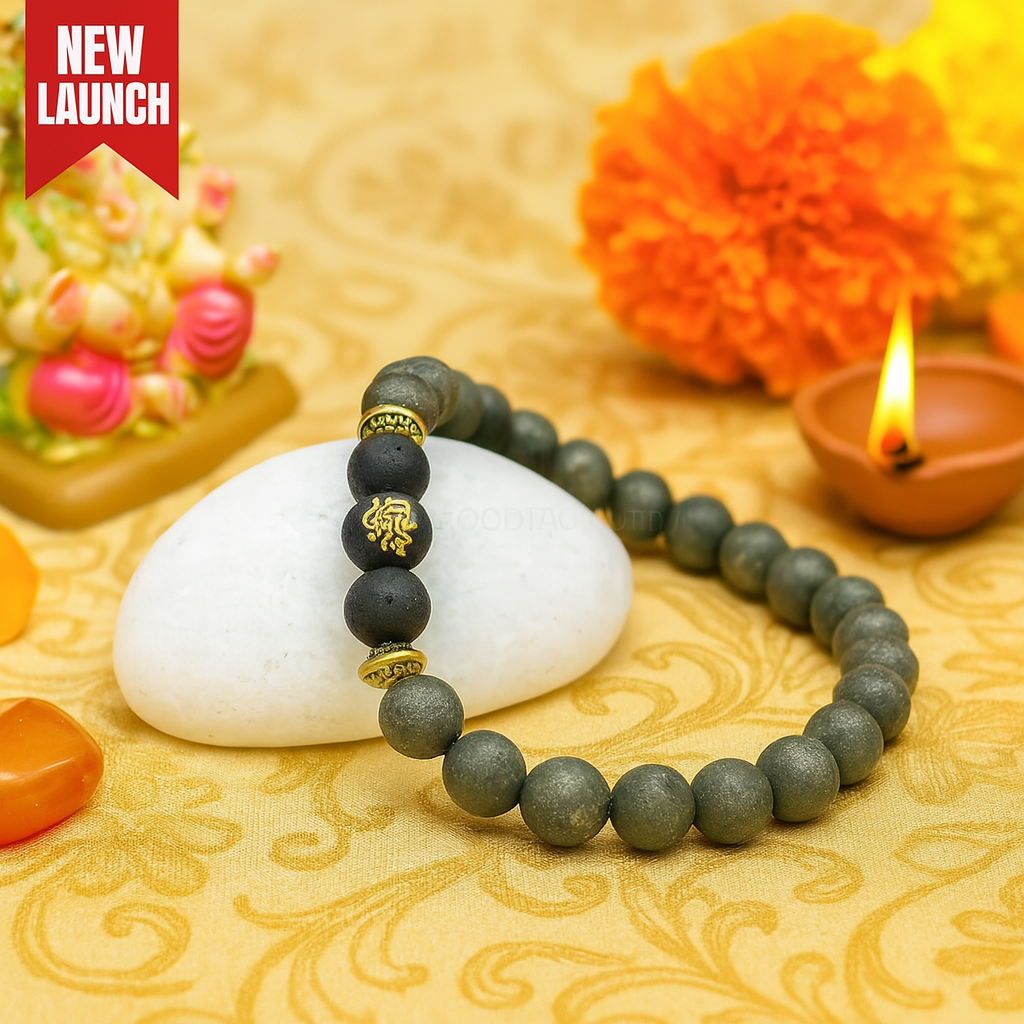 Raw Pyrite Bracelet with Ganesh Bead