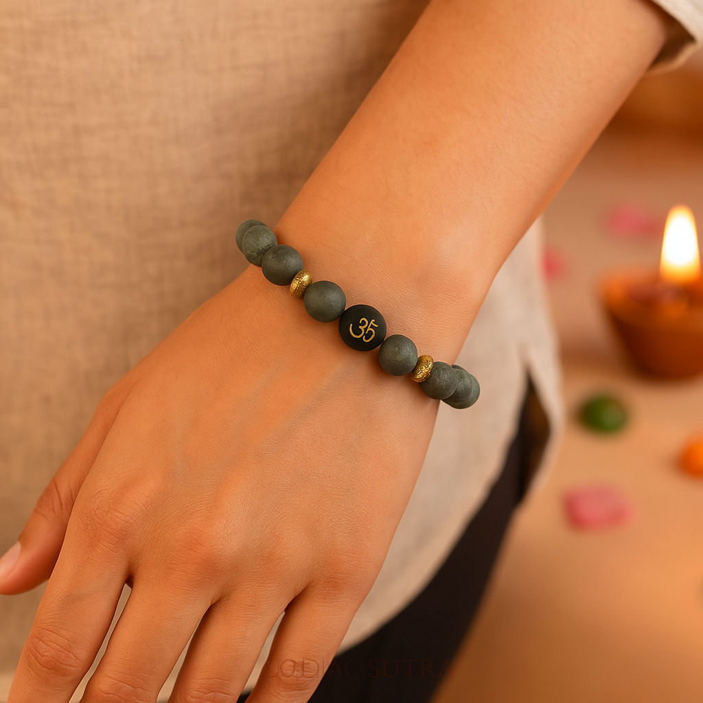 Raw Pyrite Bracelet with Buddha Mantra