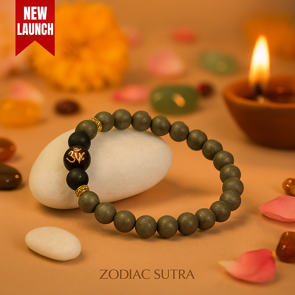 Raw Pyrite Bracelet with Buddha Mantra
