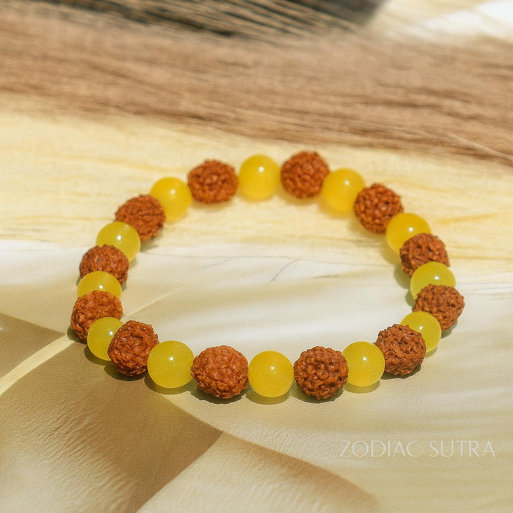 Yellow Aventurine Bracelet with 5 Mukhi Rudraksha