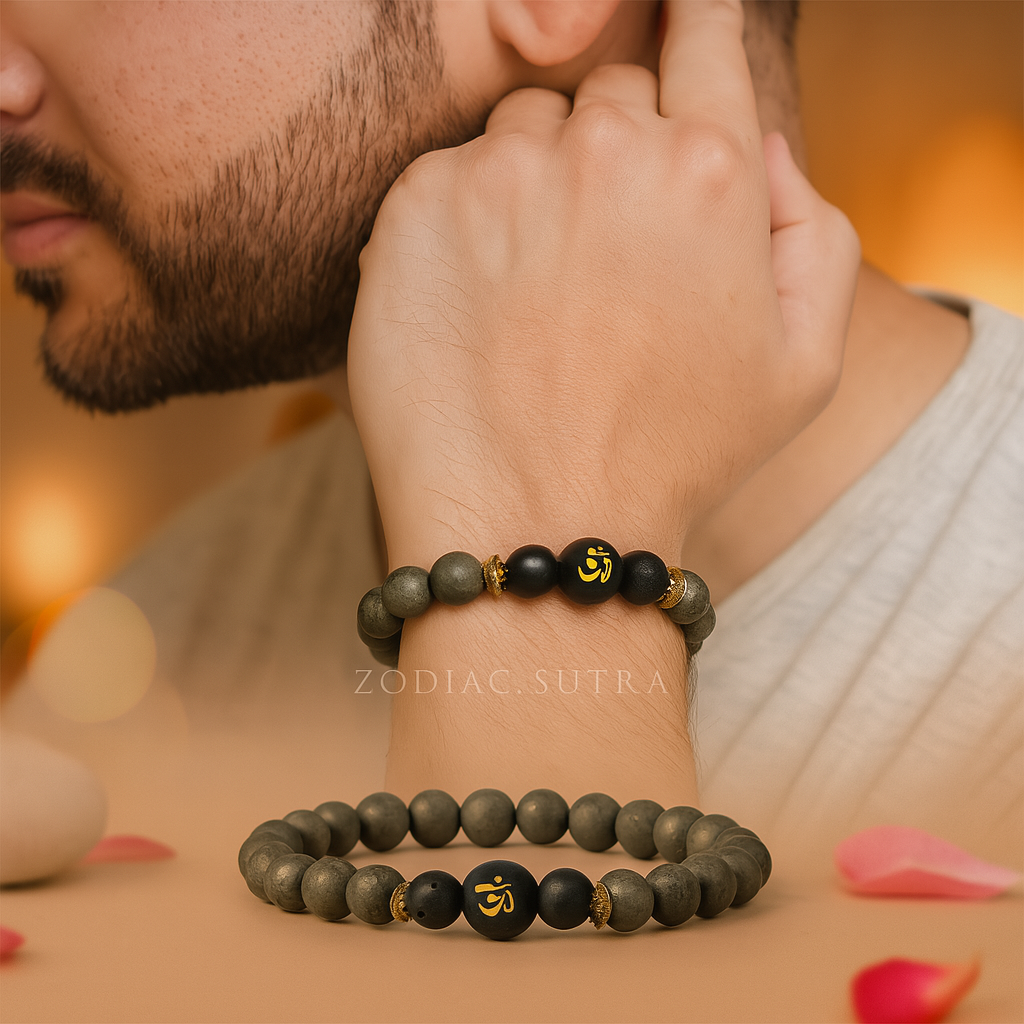 Raw Pyrite Bracelet with Buddha Mantra