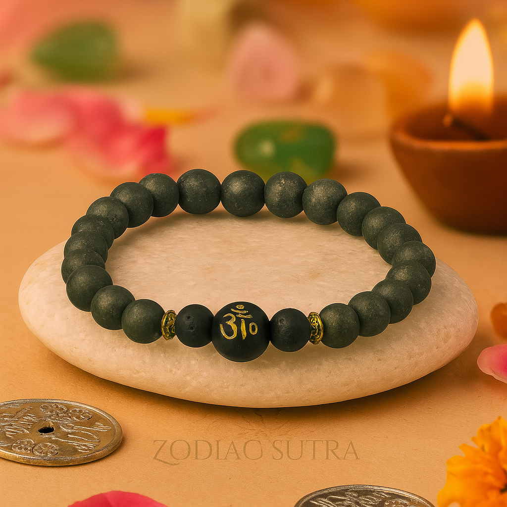 Raw Pyrite Bracelet with Buddha Mantra