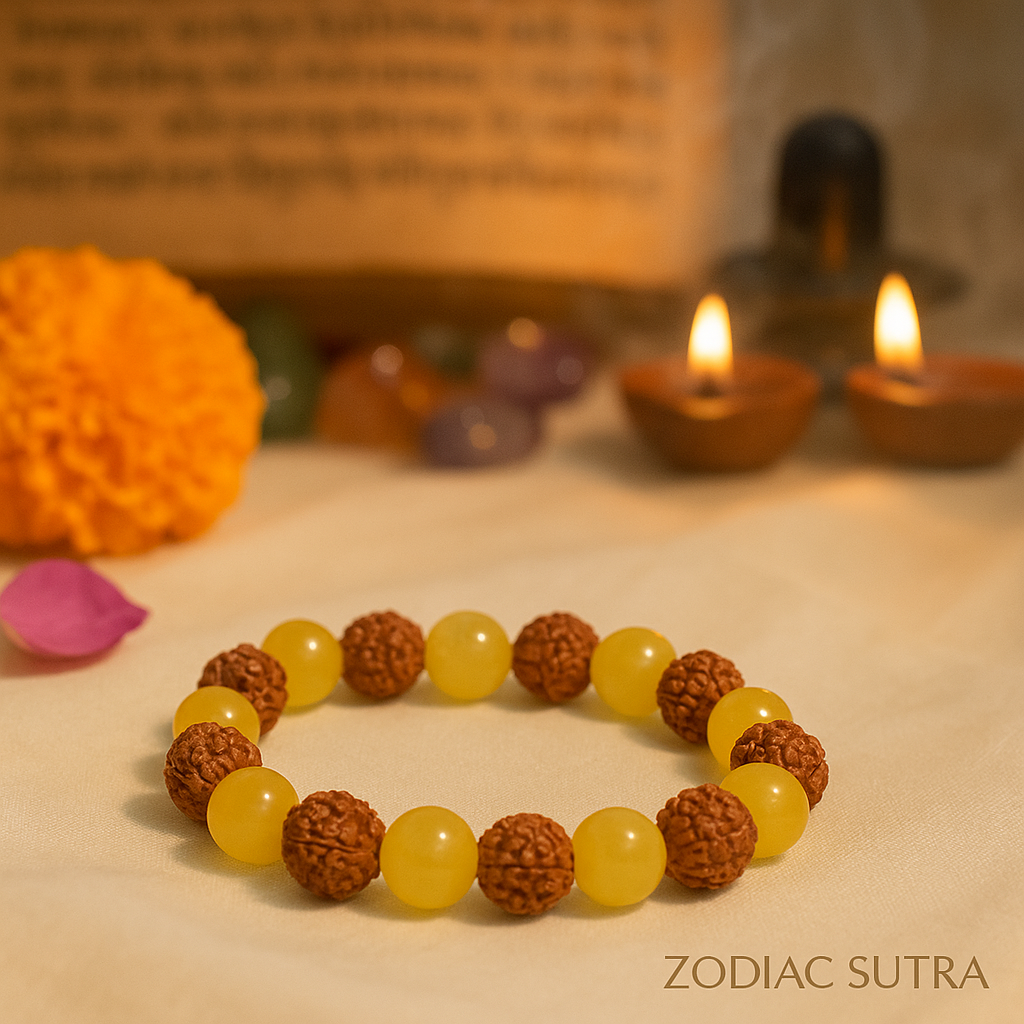 Yellow Aventurine Bracelet with 5 Mukhi Rudraksha