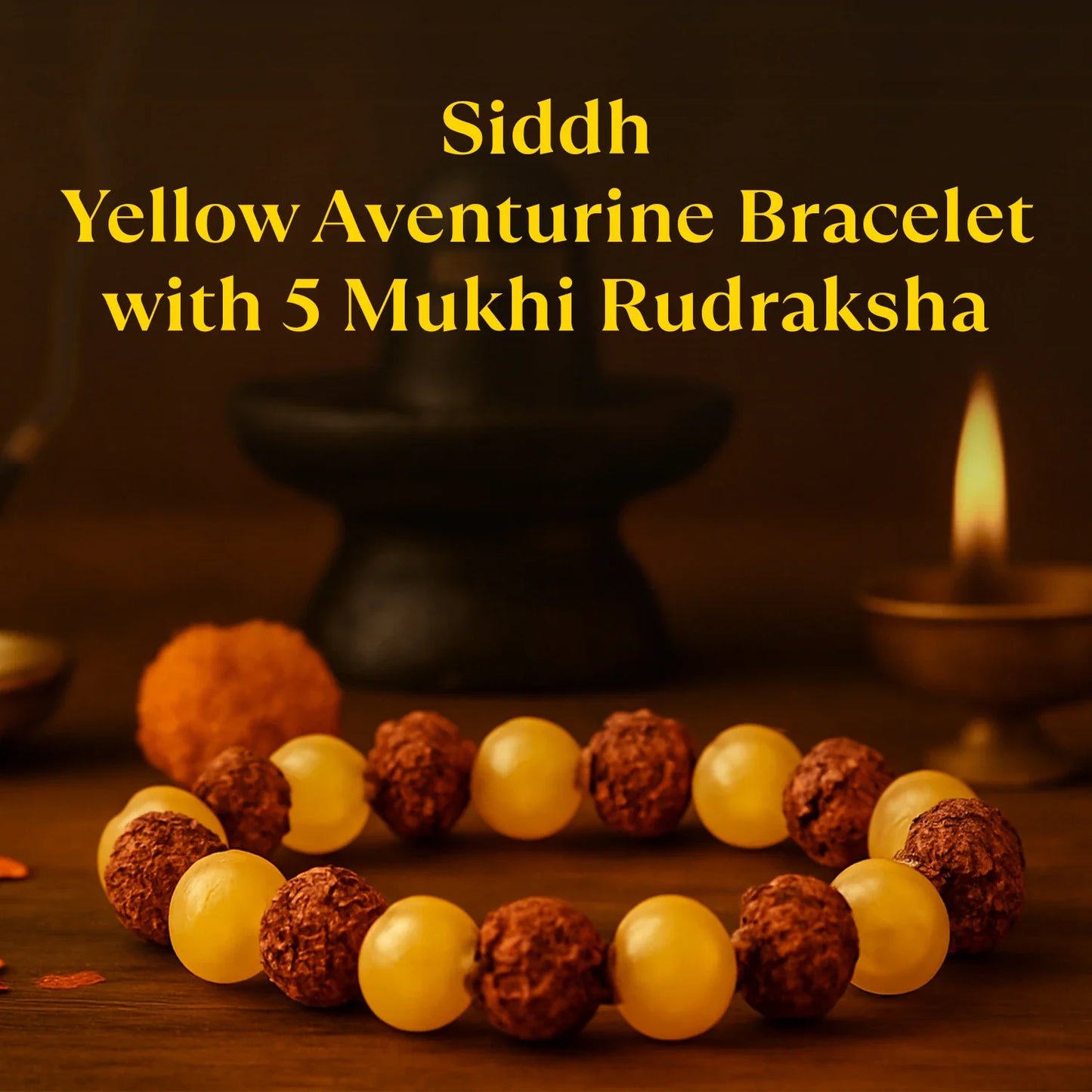 Kashi Siddh Yellow Aventurine Bracelet with 5 Mukhi Rudraksha