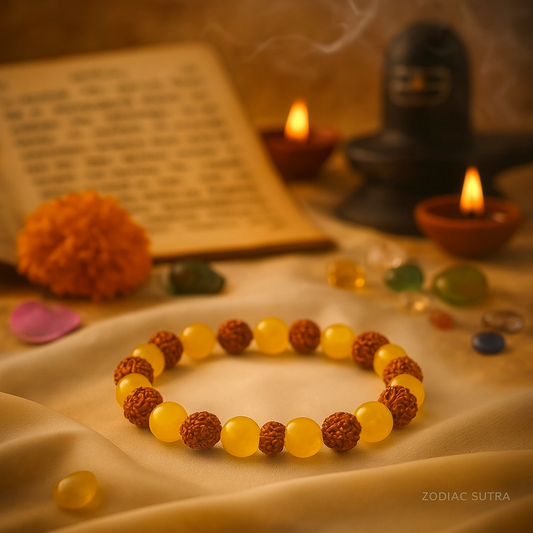 Yellow Aventurine Bracelet with 5 Mukhi Rudraksha