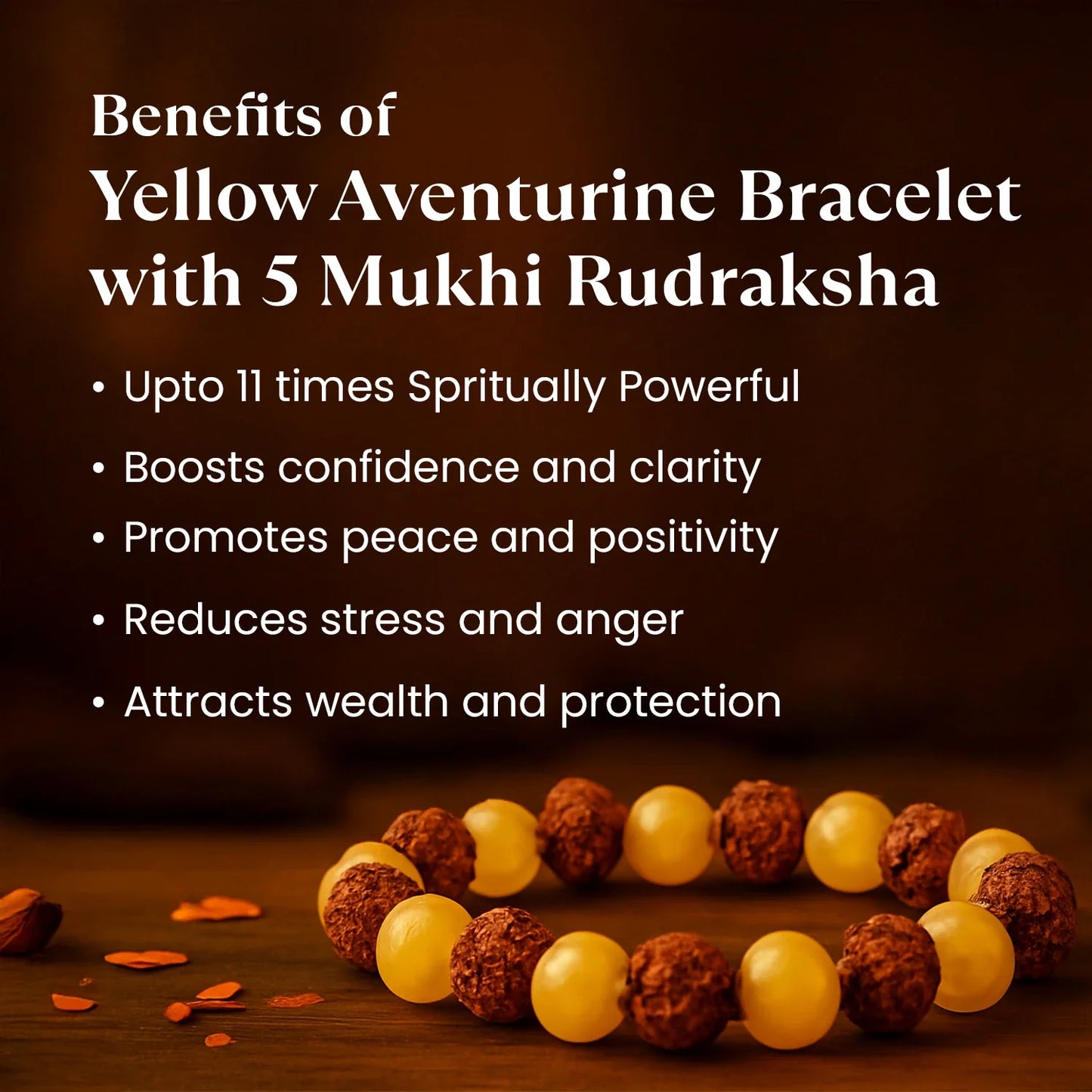 Kashi Siddh Yellow Aventurine Bracelet with 5 Mukhi Rudraksha